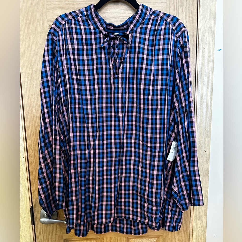 Old Navy Women's Blue and Pink Checkered Blouse Sz XXL /NWT